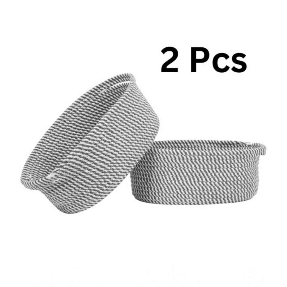 Cotton 10x7x4 Inch 2 Pcs Oval Storage Basket For Clothes (Grey) - Image 2