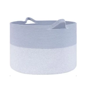 Cotton Pack Of_1 16x14 Inch Storage Basket For Clothes With Out Lid (Blue-White)