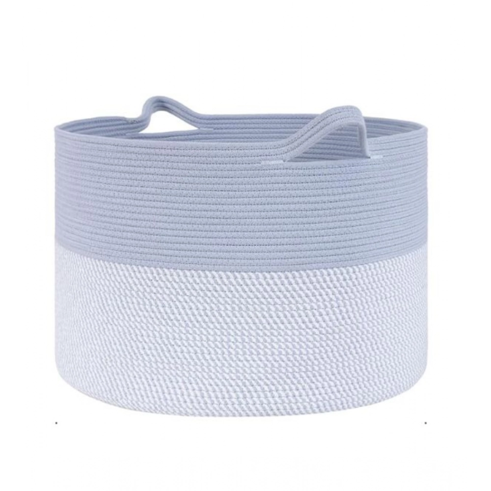Cotton Pack Of_1 16x14 Inch Storage Basket For Clothes With Out Lid (Blue-White)
