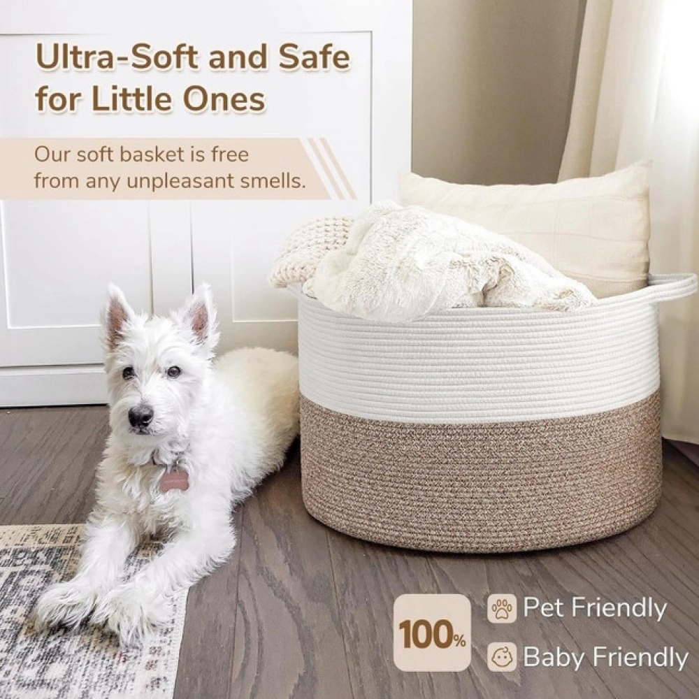 Cotton Pack Of_1 16x14 Inch Storage Basket For Clothes With Out Lid (Kidi-White) - Image 3