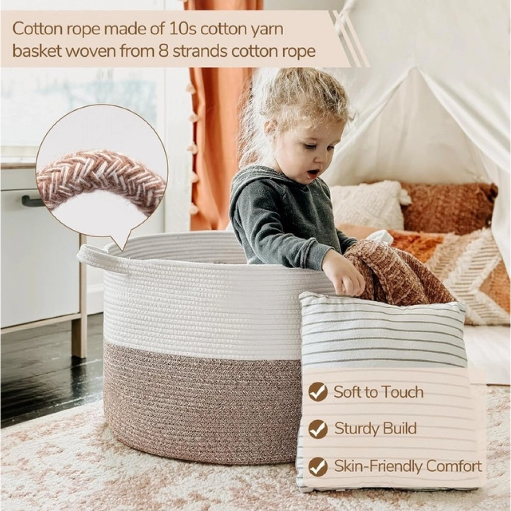 Cotton Pack Of_1 16x14 Inch Storage Basket For Clothes With Out Lid (Kidi-White) - Image 4