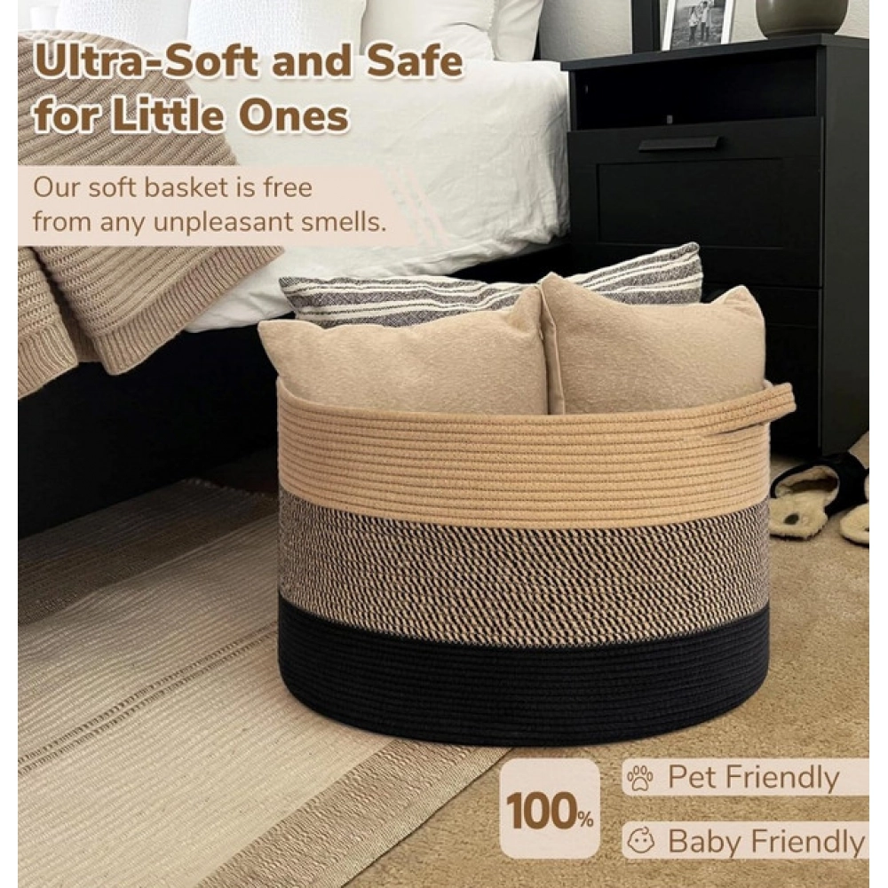 Cotton Pack Of_1 Mix 16x14 Inch Storage Basket For Clothes With Out Lid (Multicolor) - Image 3