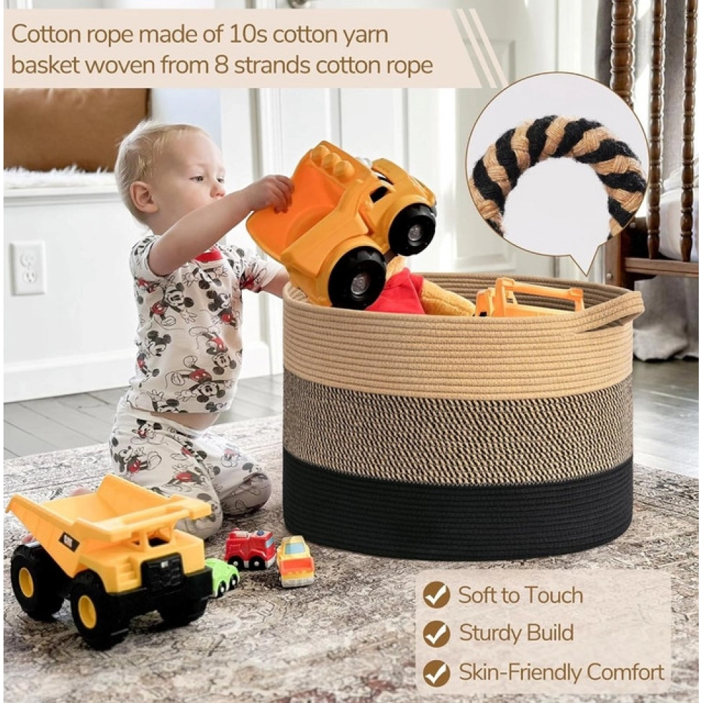 Cotton Pack Of_1 Mix 16x14 Inch Storage Basket For Clothes With Out Lid (Multicolor) - Image 4