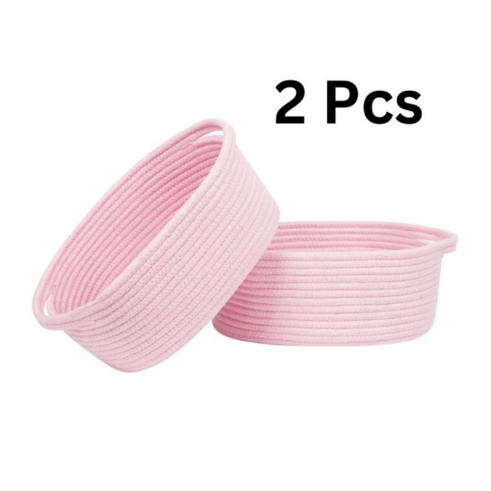 Cotton 10x7x4 Inch2 Pcs Oval Storage Basket For Clothes (Pink) - Image 2