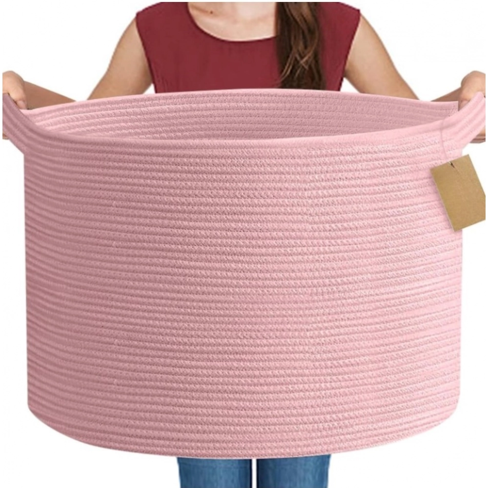 Cotton Pack Of_1 14x12 Inch Storage Basket For Clothes With Out Lid (Pink) - Image 2