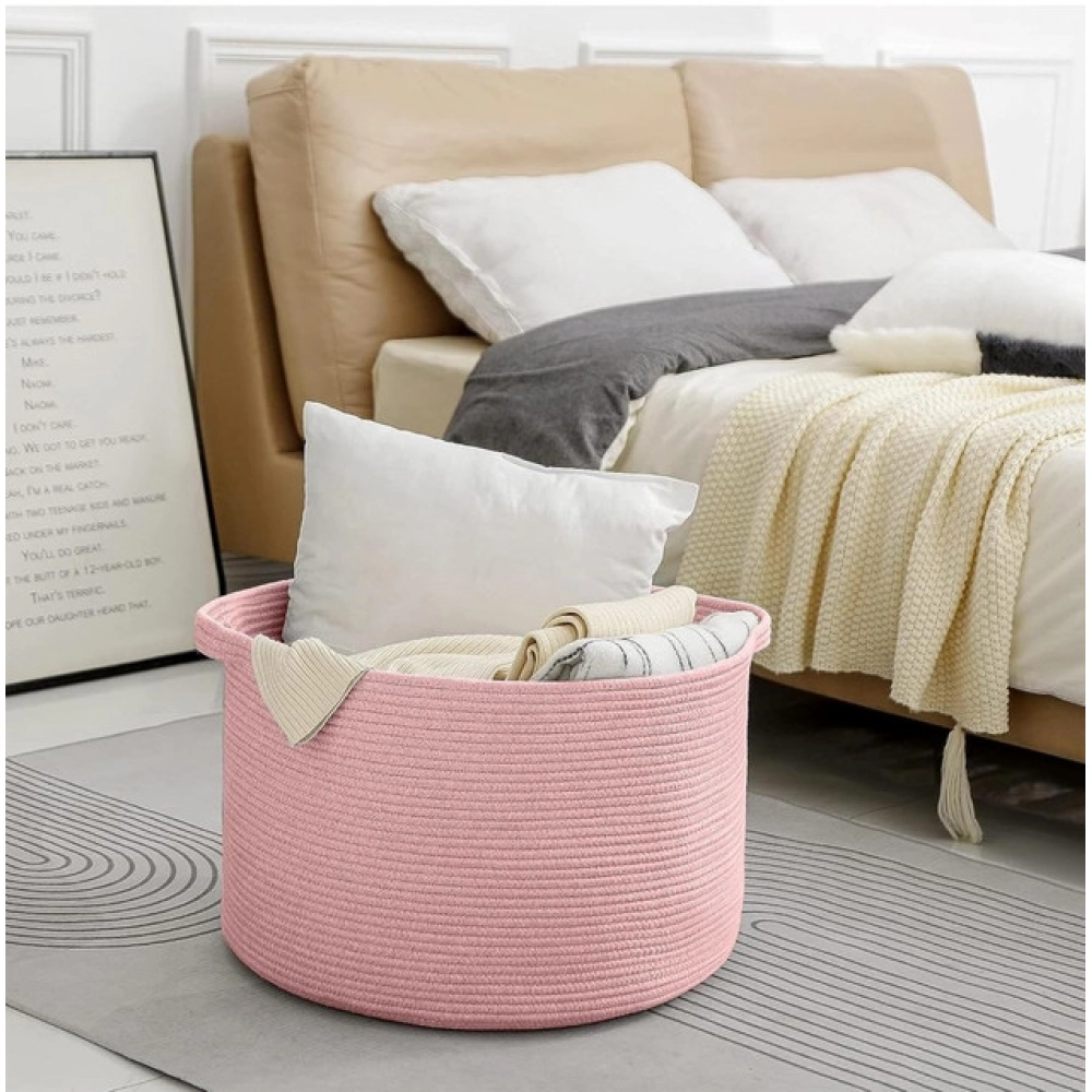 Cotton Pack Of_1 14x12 Inch Storage Basket For Clothes With Out Lid (Pink) - Image 4