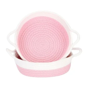 Cotton White Basket 2 Pcs Storage Basket For Clothes (Pink-White)