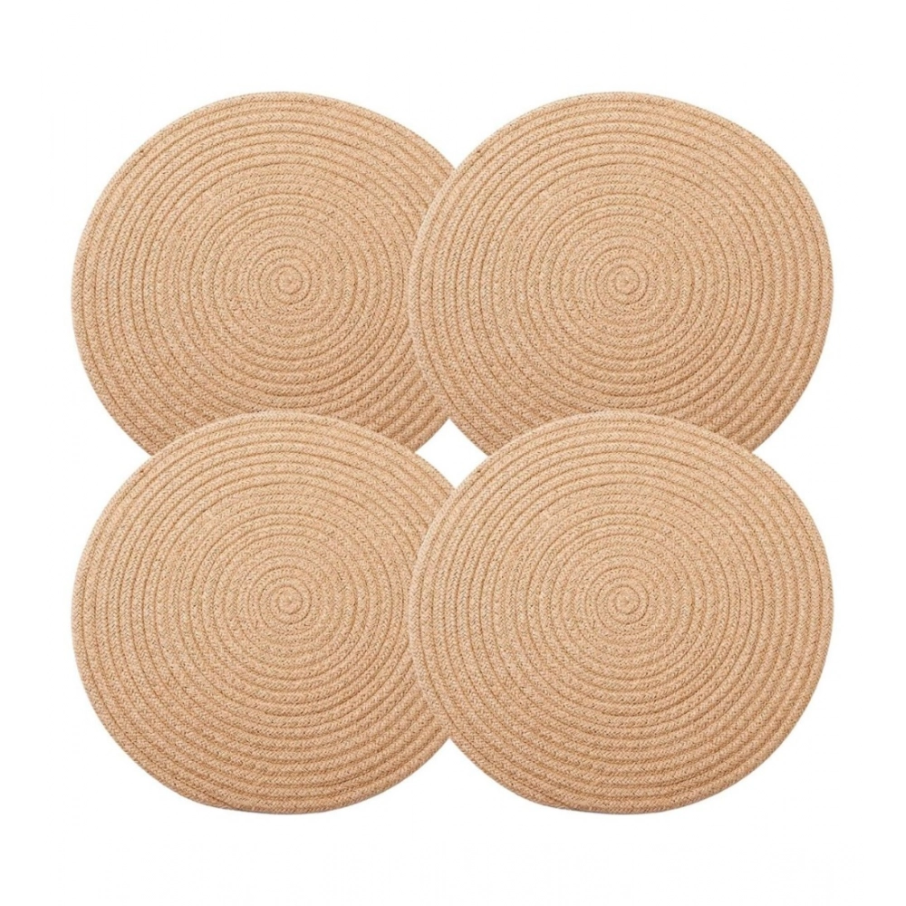 Cotton Dining Table Round Placemat Mats Set of 4 (Beige) - Image 2
