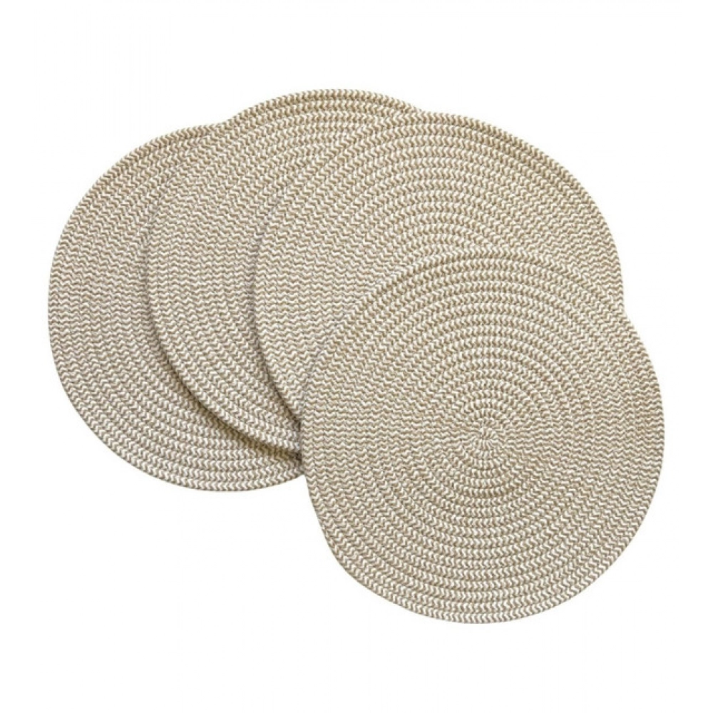 Cotton Dining Table Round Placemat Mats Set of 4 (Beige-White) - Image 2
