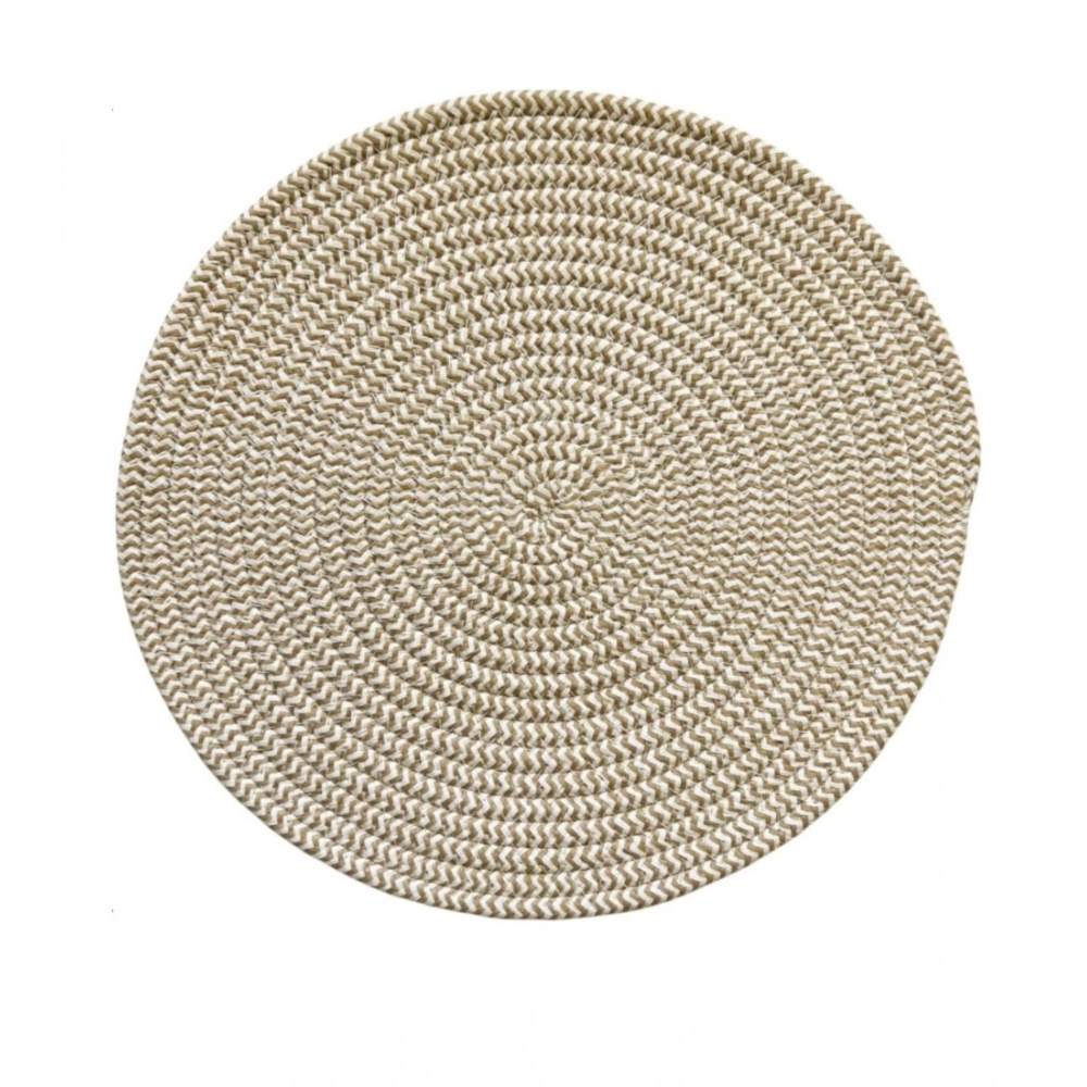 Cotton Dining Table Round Placemat Mats Set of 4 (Beige-White) - Image 3