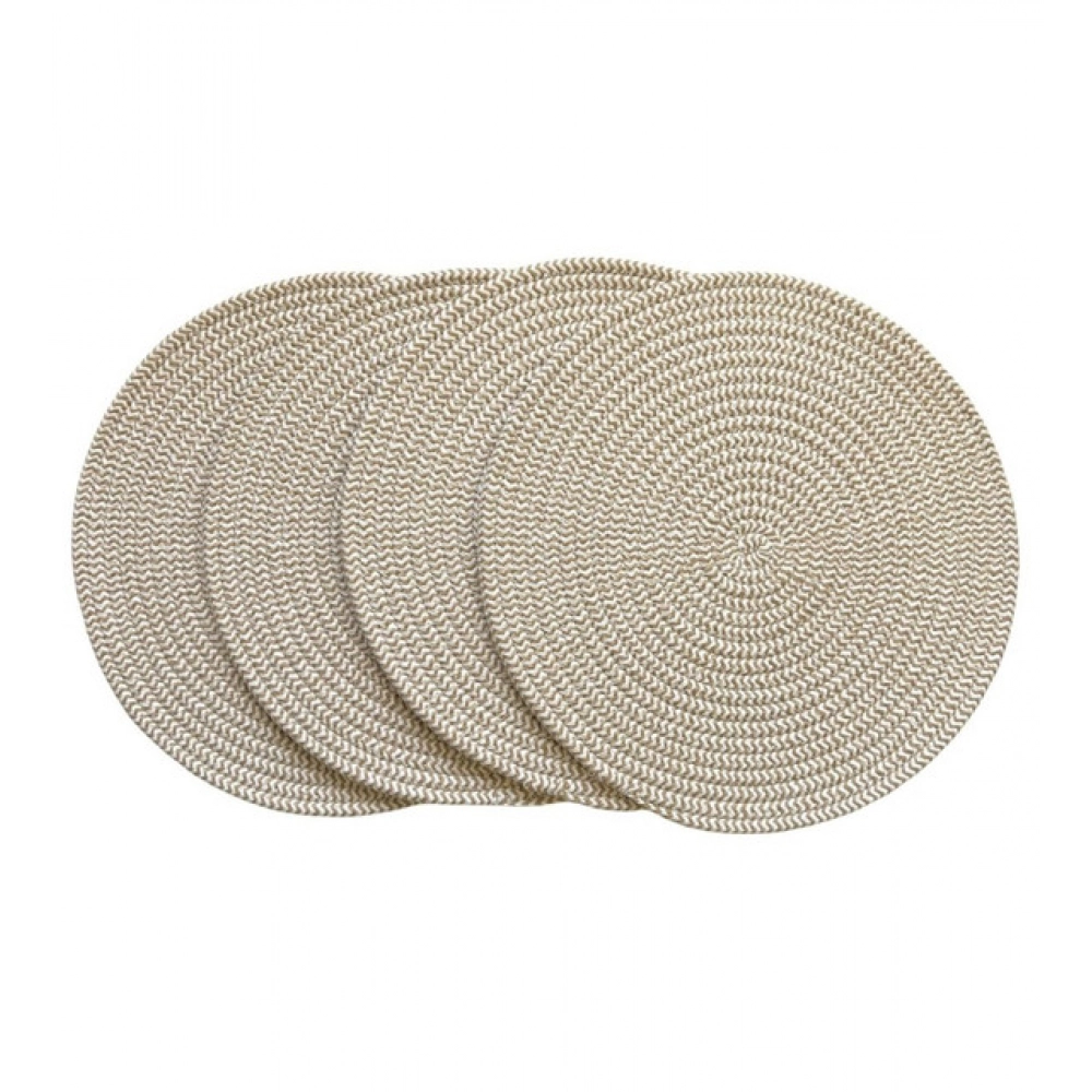 Cotton Dining Table Round Placemat Mats Set of 4 (Beige-White)
