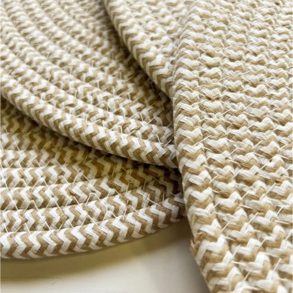 Cotton Dining Table Round Placemat Mats Set of 4 (Beige-White) - Image 4