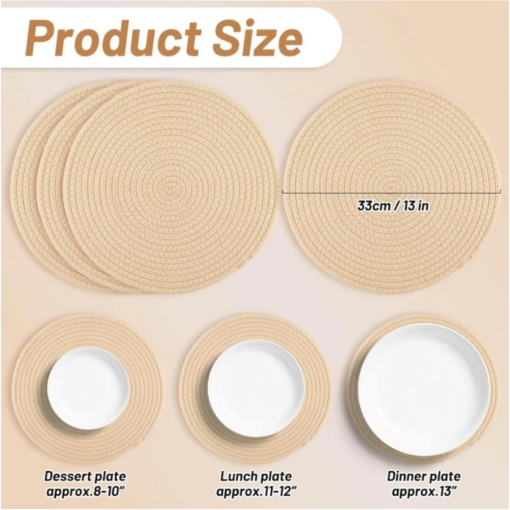 Cotton Dining Table Round Placemat Mats Set of 4 (Cream) - Image 4