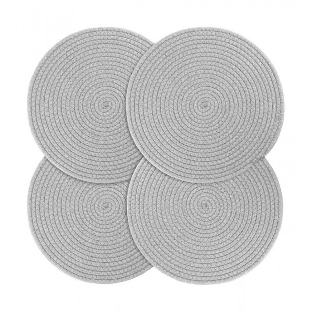 Cotton Dining Table Round Placemat Mats Set of 4 (Grey) - Image 2