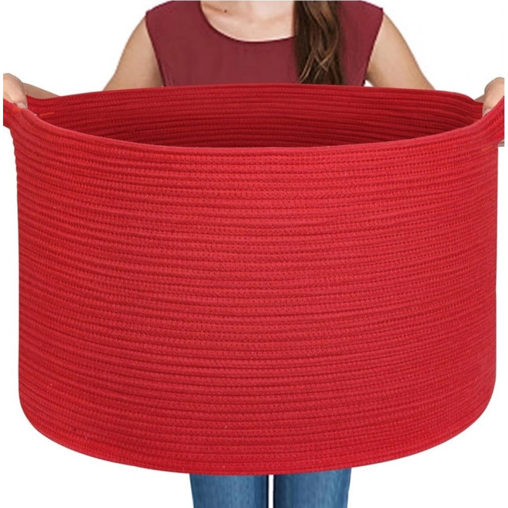 Cotton Pack Of_1 14x12 Inch Storage Basket For Clothes With Out Lid (Red) - Image 2