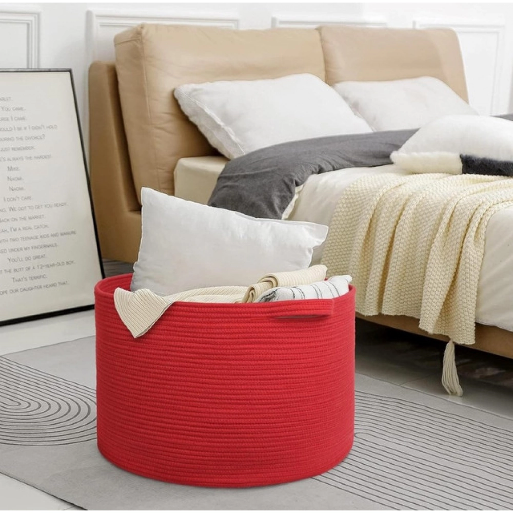 Cotton Pack Of_1 14x12 Inch Storage Basket For Clothes With Out Lid (Red) - Image 3