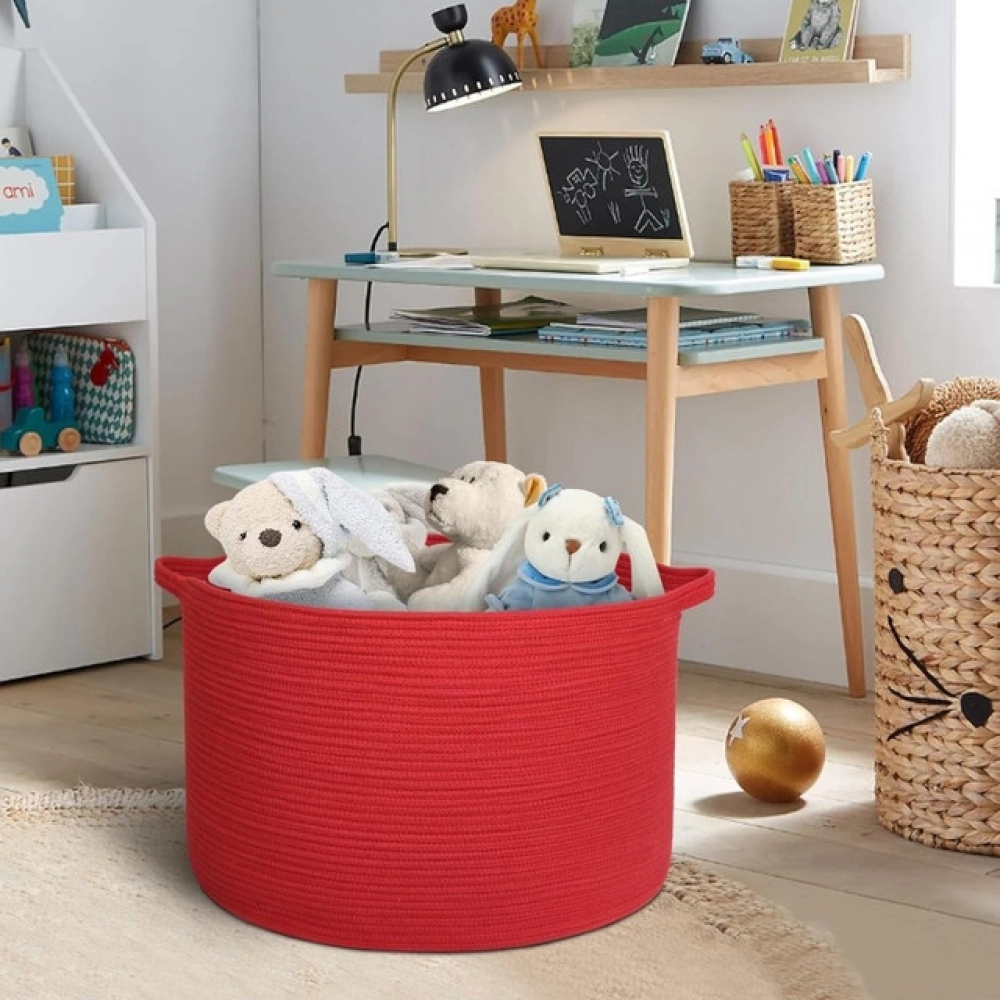 Cotton Pack Of_1 14x12 Inch Storage Basket For Clothes With Out Lid (Red) - Image 4