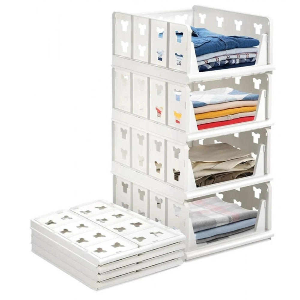 Pack of 1 Plastic Foldable Stackable Storage Organizer (White) - Image 2