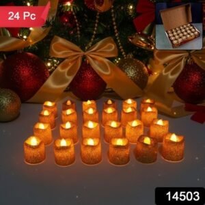Christmas Premium Glitter Led Tealight Candles Flameless Decorative Lights (24 Pc Set)
