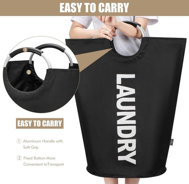 Polyester 90 L Laundry Basket for Clothes Storage Bag (Black) - Image 3
