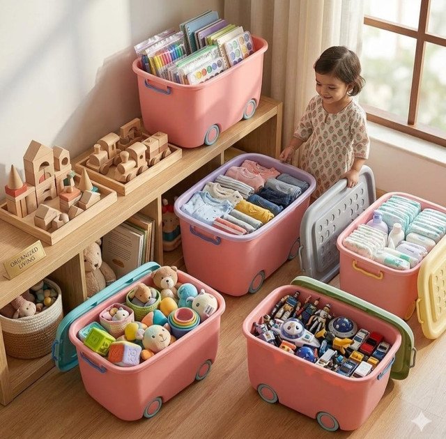 Plastic 45 L Rolling Toy Storage Box� (Multicolor) - Image 3