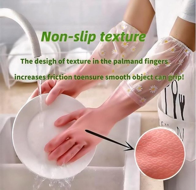 PVC Transperant Full Gloves (Peach) - Image 3