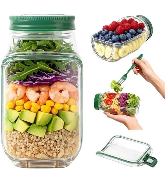 Plastic Salad Container With Dressing Cup (Green) - Image 2