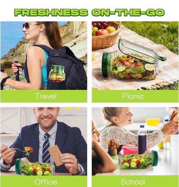 Plastic Salad Container With Dressing Cup (Green) - Image 3