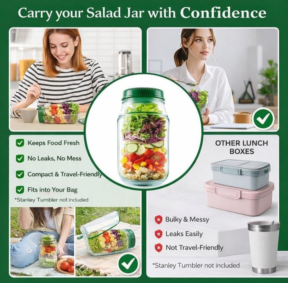 Plastic Salad Container With Dressing Cup (Green) - Image 4