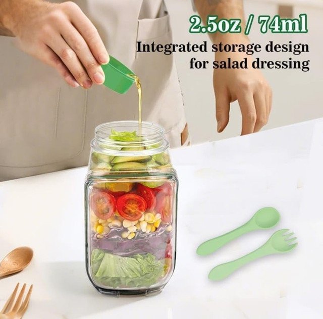 Plastic Salad Container With Dressing Cup (Green) - Image 5