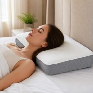 Memory Foam Orthopedic Memory Foam Pillow For Sleeping (White-Grey)