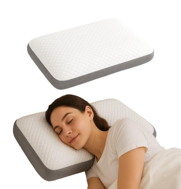 Memory Foam Orthopedic Memory Foam Pillow For Sleeping (White-Grey) - Image 2