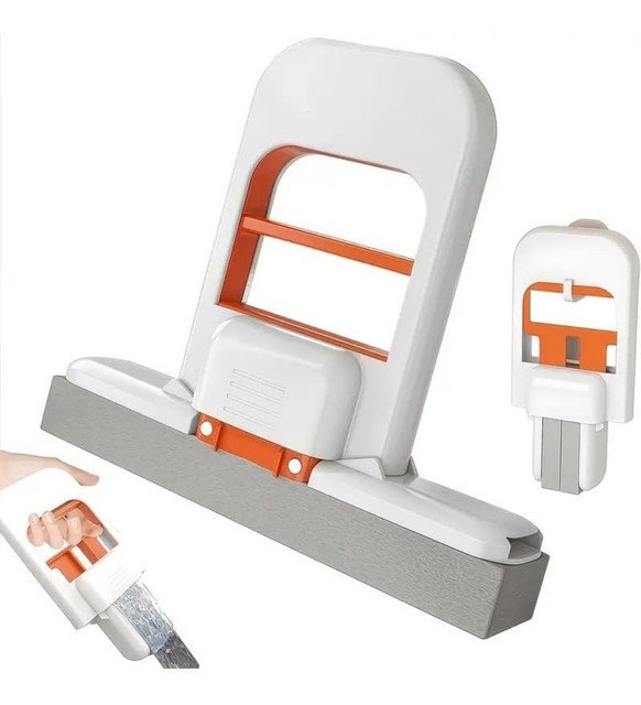 Plastic Mini Sponge Mop (White-Orange) - Image 2