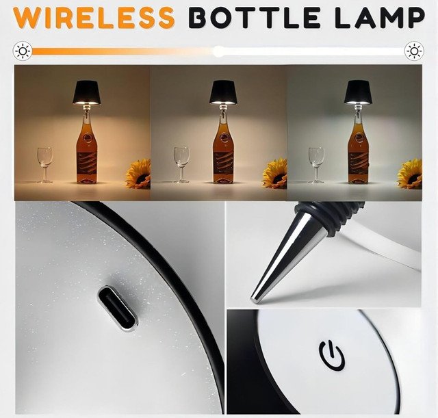 Plastic Wireless Wine Bottle Lamp (Black) - Image 3