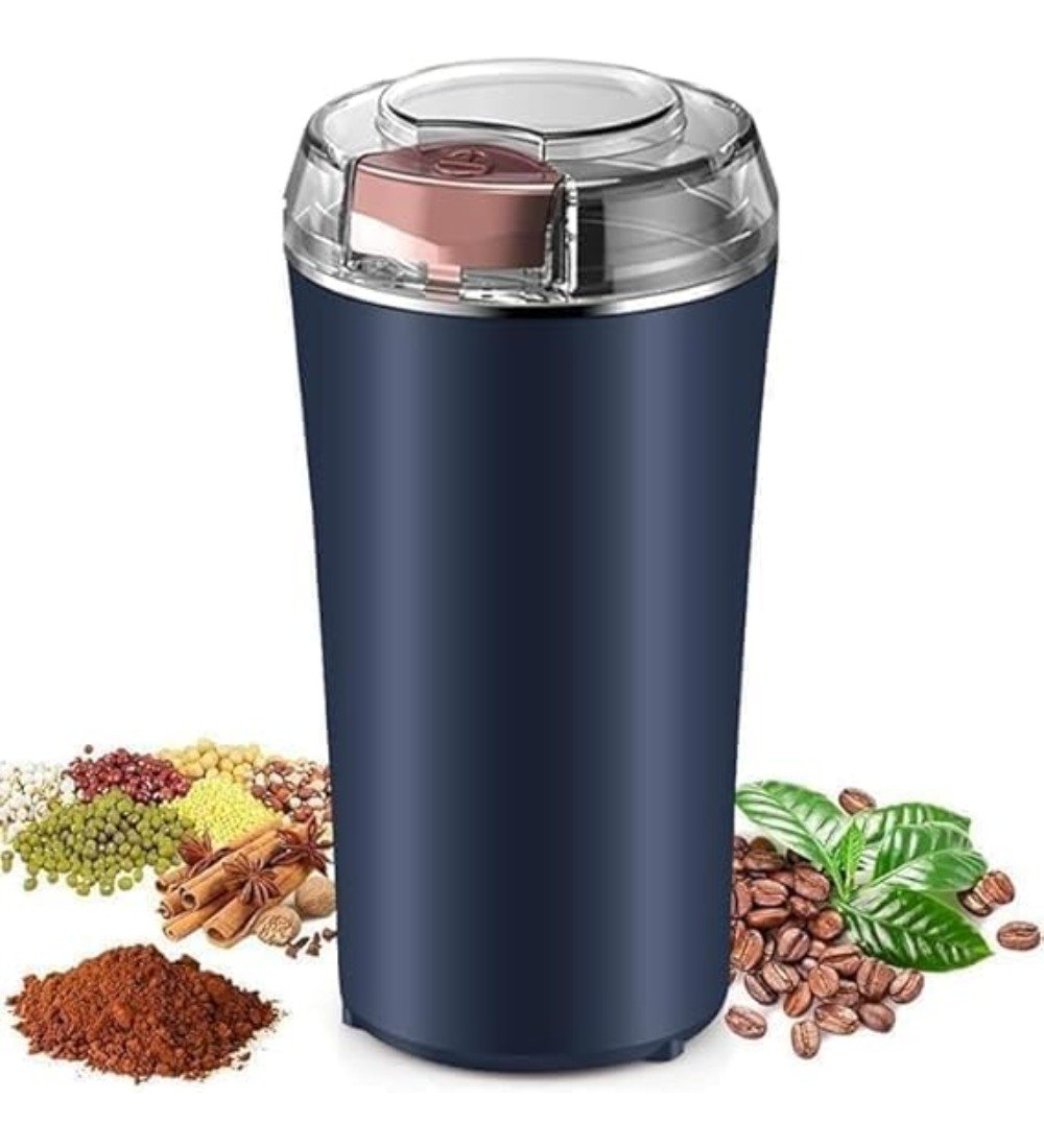 Plastic-Stainless Steel Electric Coffee Bean Grinder (Navy Blue)