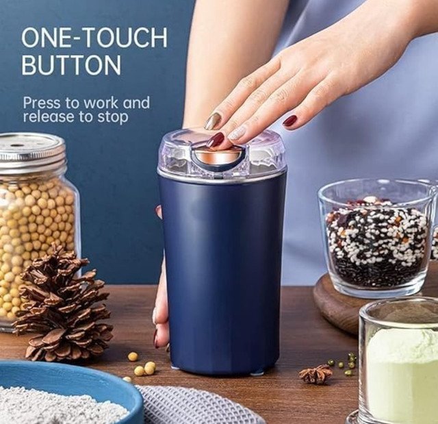 Plastic-Stainless Steel Electric Coffee Bean Grinder (Navy Blue) - Image 3