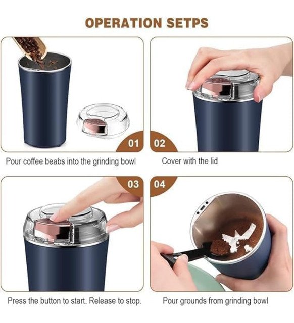 Plastic-Stainless Steel Electric Coffee Bean Grinder (Navy Blue) - Image 4